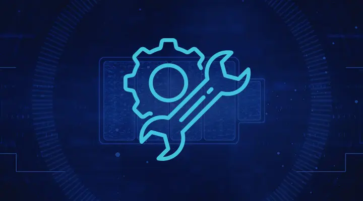 Wrench and gear icon on a dark blue background